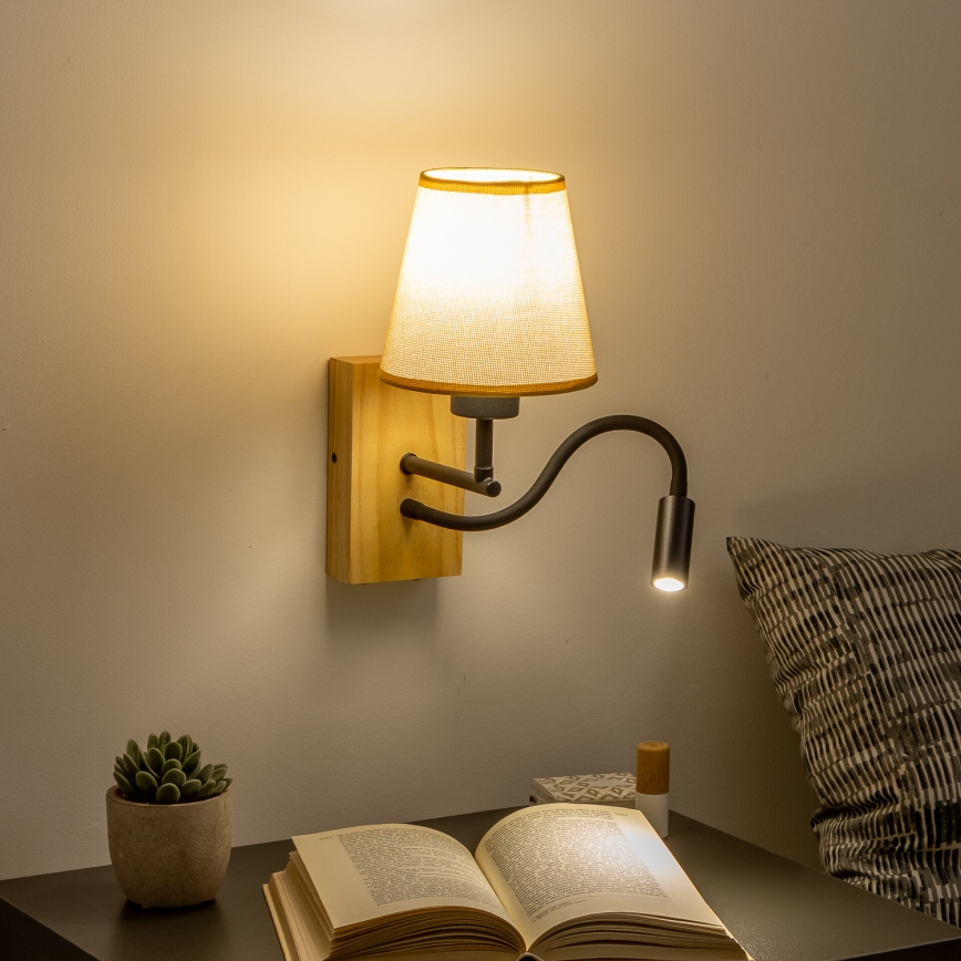 Brilagi - LED Lampada flessibile da muro NUBILA WOOD 1xE27/25W/230V + LED/3W quercia/marrone chiaro