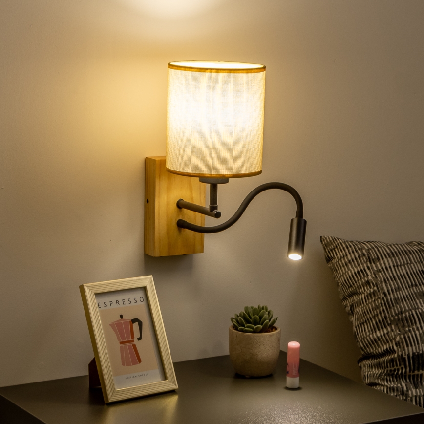 Brilagi - LED Lampada flessibile da muro NUBILA WOOD 1xE27/25W/230V + LED/3W quercia/marrone chiaro