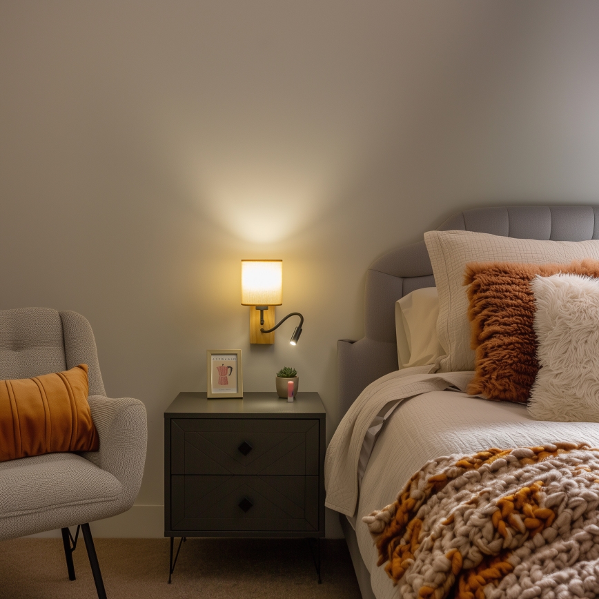 Brilagi - LED Lampada flessibile da muro NUBILA WOOD 1xE27/25W/230V + LED/3W quercia/marrone chiaro