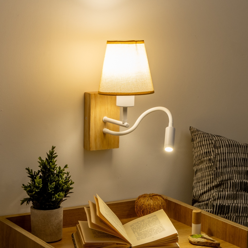 Brilagi - LED Lampada flessibile da muro NUBILA WOOD 1xE27/25W/230V + LED/3W quercia/marrone chiaro