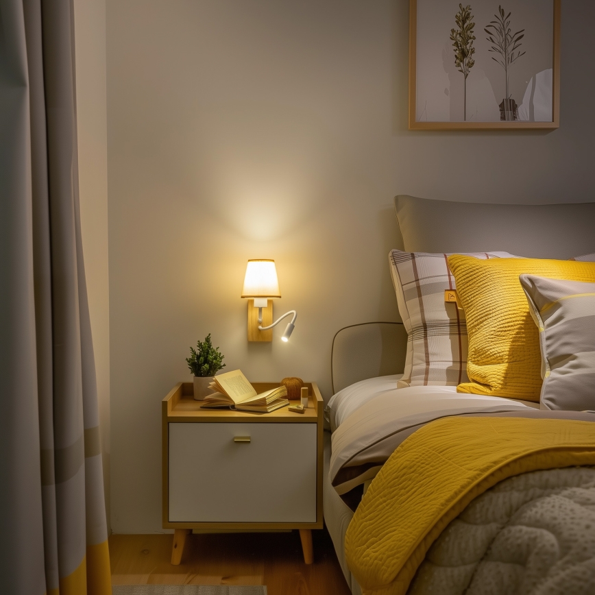 Brilagi - LED Lampada flessibile da muro NUBILA WOOD 1xE27/25W/230V + LED/3W quercia/marrone chiaro
