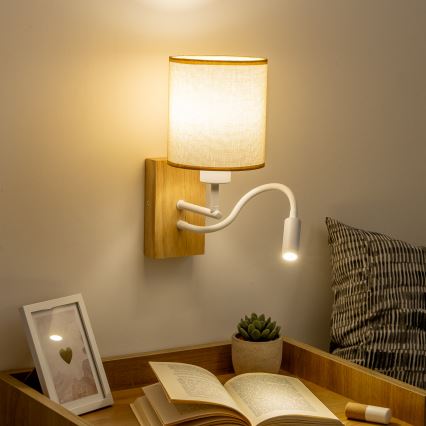 Brilagi - LED Lampada flessibile da muro NUBILA WOOD 1xE27/25W/230V + LED/3W quercia/marrone chiaro