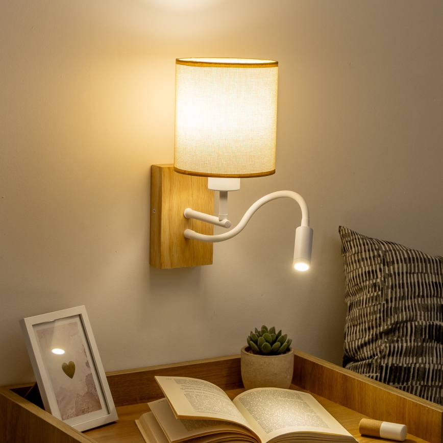 Brilagi - LED Lampada flessibile da muro NUBILA WOOD 1xE27/25W/230V + LED/3W quercia/marrone chiaro