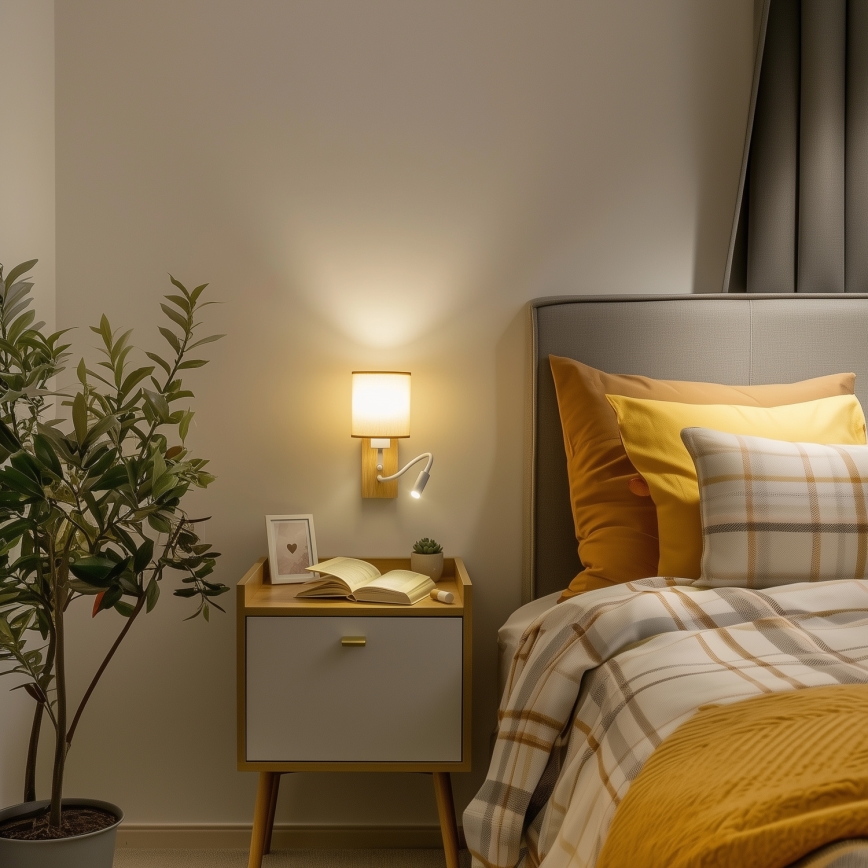Brilagi - LED Lampada flessibile da muro NUBILA WOOD 1xE27/25W/230V + LED/3W quercia/marrone chiaro