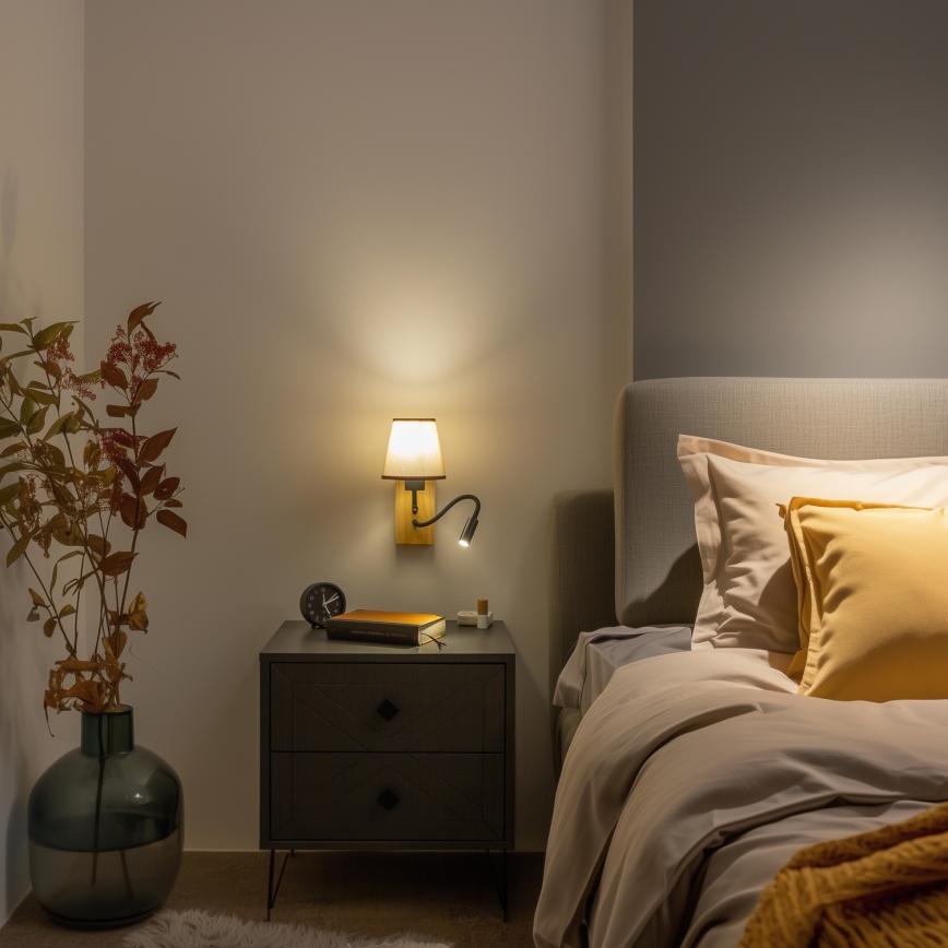 Brilagi - LED Lampada flessibile da muro NUBILA WOOD 1xE27/25W/230V + LED/3W quercia/marrone