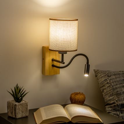 Brilagi - LED Lampada flessibile da muro NUBILA WOOD 1xE27/25W/230V + LED/3W quercia/marrone