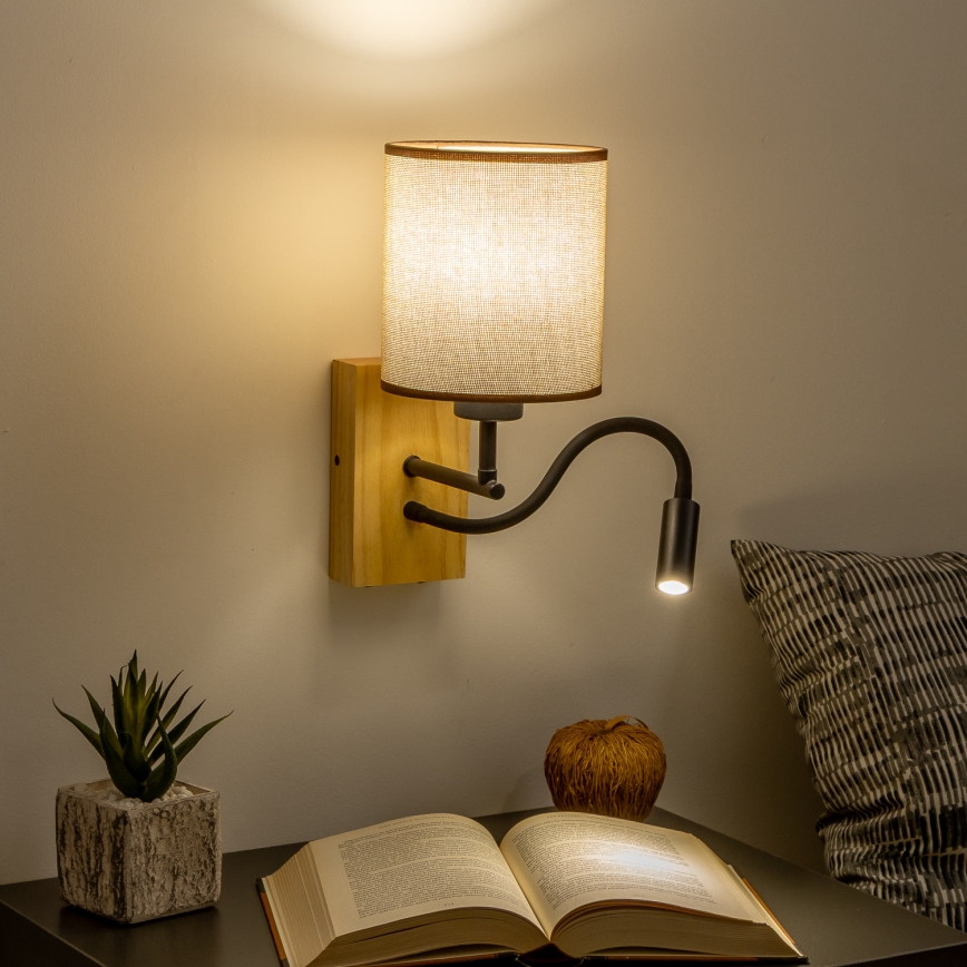 Brilagi - LED Lampada flessibile da muro NUBILA WOOD 1xE27/25W/230V + LED/3W quercia/marrone
