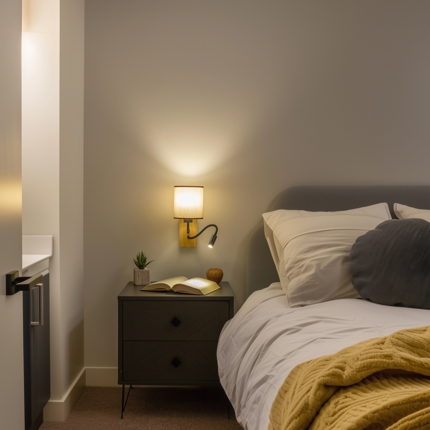 Brilagi - LED Lampada flessibile da muro NUBILA WOOD 1xE27/25W/230V + LED/3W quercia/marrone