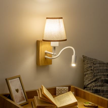 Brilagi - LED Lampada flessibile da muro NUBILA WOOD 1xE27/25W/230V + LED/3W quercia/marrone