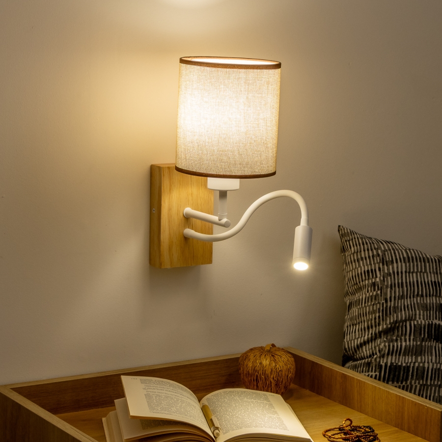 Brilagi - LED Lampada flessibile da muro NUBILA WOOD 1xE27/25W/230V + LED/3W quercia/marrone