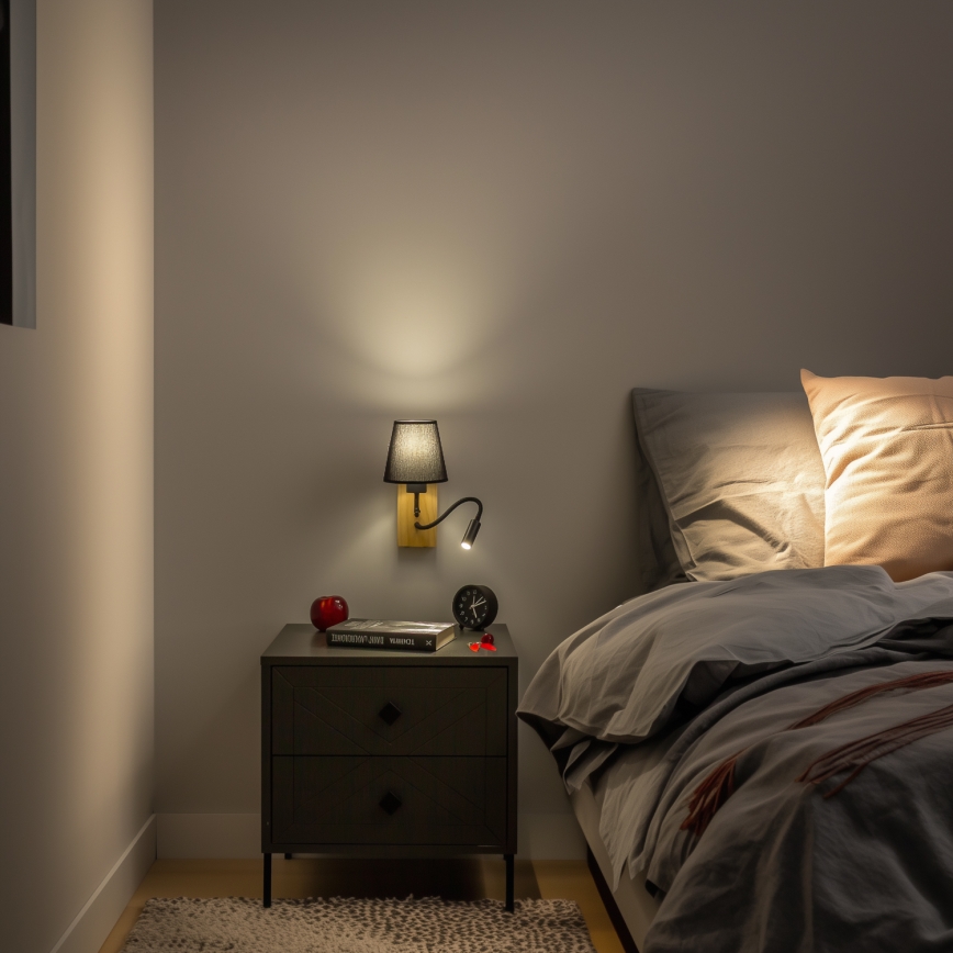 Brilagi - LED Lampada flessibile da muro NUBILA WOOD 1xE27/25W/230V + LED/3W quercia/nero