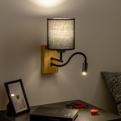 Brilagi - LED Lampada flessibile da muro NUBILA WOOD 1xE27/25W/230V + LED/3W quercia/nero
