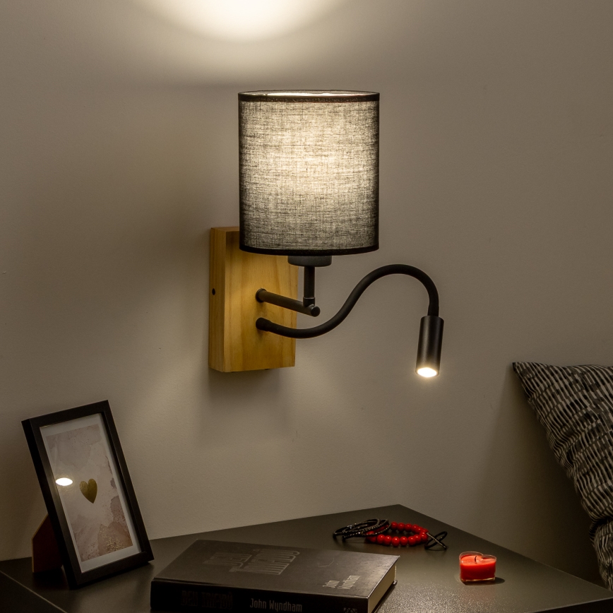 Brilagi - LED Lampada flessibile da muro NUBILA WOOD 1xE27/25W/230V + LED/3W quercia/nero