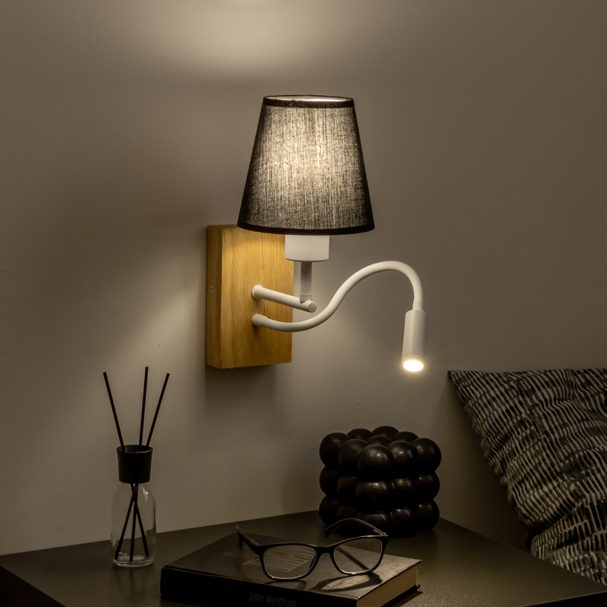 Brilagi - LED Lampada flessibile da muro NUBILA WOOD 1xE27/25W/230V + LED/3W quercia/nero