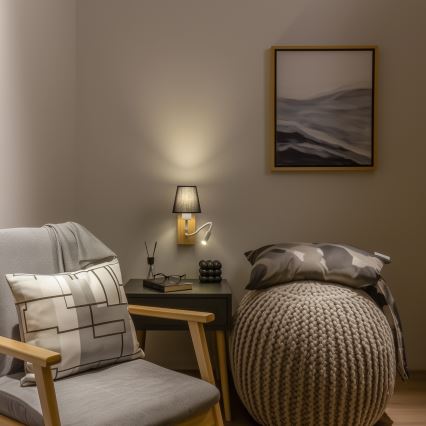 Brilagi - LED Lampada flessibile da muro NUBILA WOOD 1xE27/25W/230V + LED/3W quercia/nero