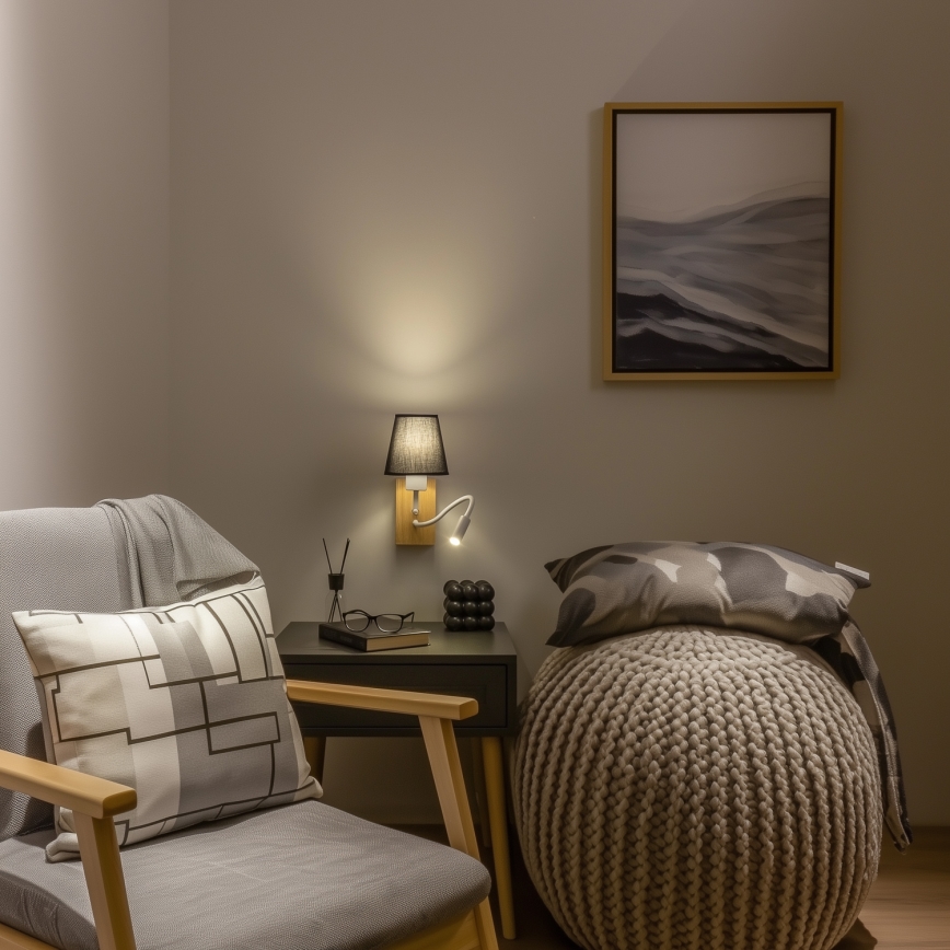 Brilagi - LED Lampada flessibile da muro NUBILA WOOD 1xE27/25W/230V + LED/3W quercia/nero