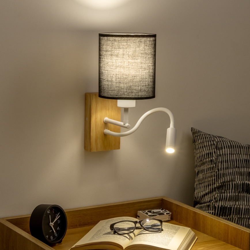 Brilagi - LED Lampada flessibile da muro NUBILA WOOD 1xE27/25W/230V + LED/3W quercia/nero