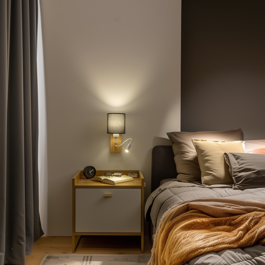 Brilagi - LED Lampada flessibile da muro NUBILA WOOD 1xE27/25W/230V + LED/3W quercia/nero