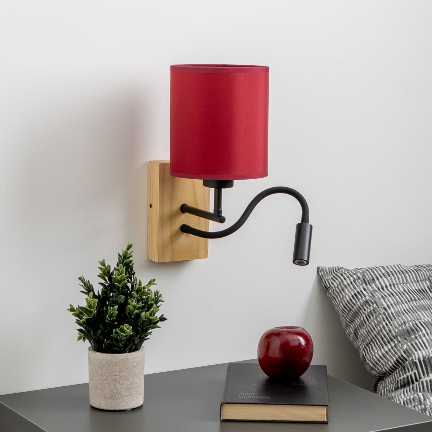 Brilagi - LED Lampada flessibile da muro NUBILA WOOD 1xE27/25W/230V + LED/3W quercia/Pompeiana rosso