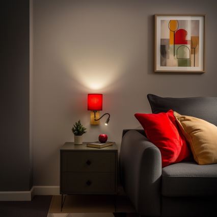 Brilagi - LED Lampada flessibile da muro NUBILA WOOD 1xE27/25W/230V + LED/3W quercia/Pompeiana rosso
