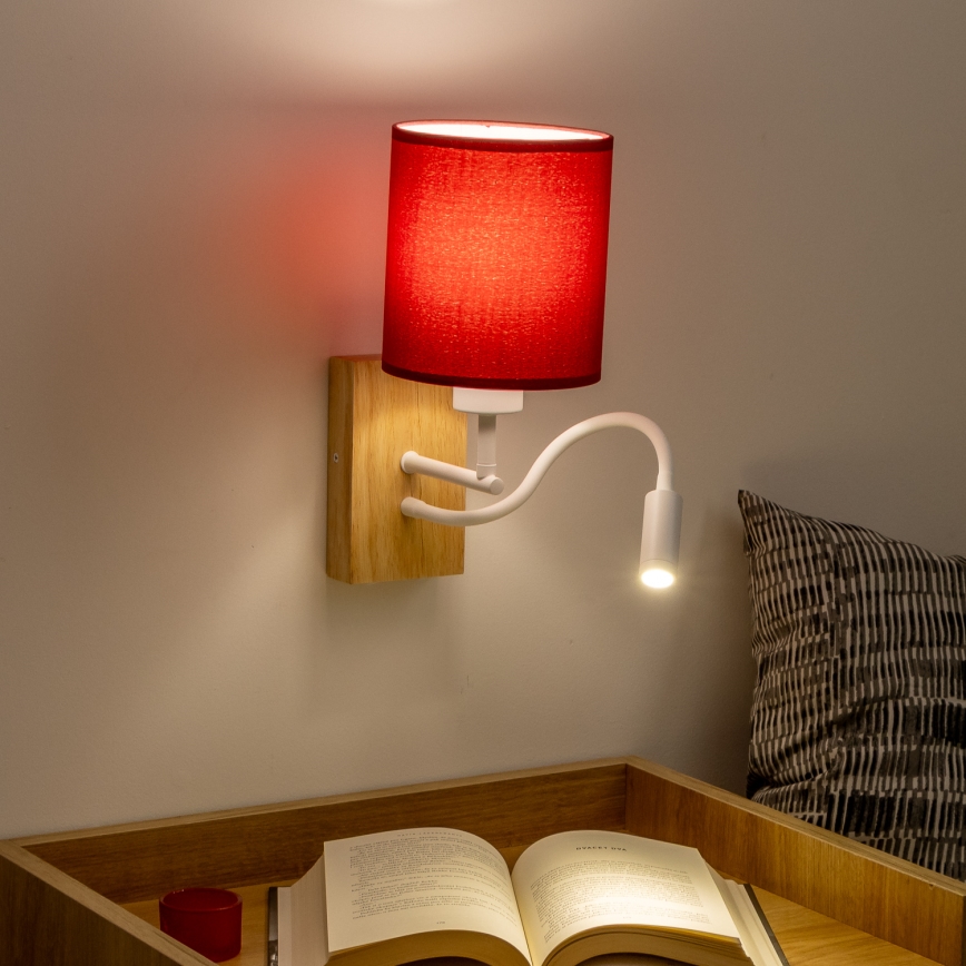 Brilagi - LED Lampada flessibile da muro NUBILA WOOD 1xE27/25W/230V + LED/3W quercia/Pompeiana rosso
