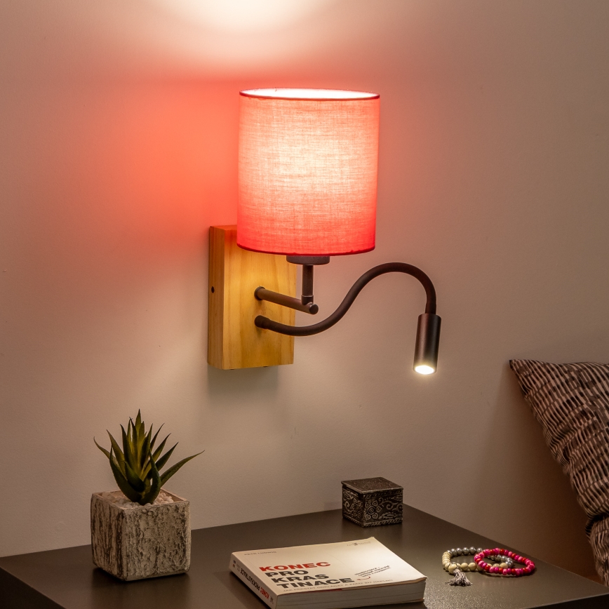 Brilagi - LED Lampada flessibile da muro NUBILA WOOD 1xE27/25W/230V + LED/3W quercia/rosa