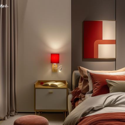 Brilagi - LED Lampada flessibile da muro NUBILA WOOD 1xE27/25W/230V + LED/3W quercia/rosso