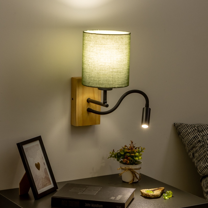 Brilagi - LED Lampada flessibile da muro NUBILA WOOD 1xE27/25W/230V + LED/3W quercia/verde