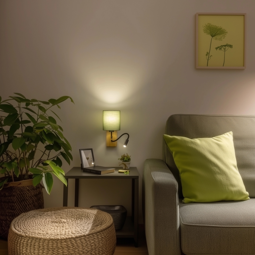 Brilagi - LED Lampada flessibile da muro NUBILA WOOD 1xE27/25W/230V + LED/3W quercia/verde