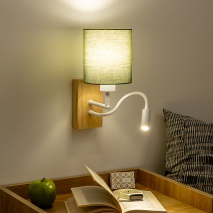 Brilagi - LED Lampada flessibile da muro NUBILA WOOD 1xE27/25W/230V + LED/3W quercia/verde