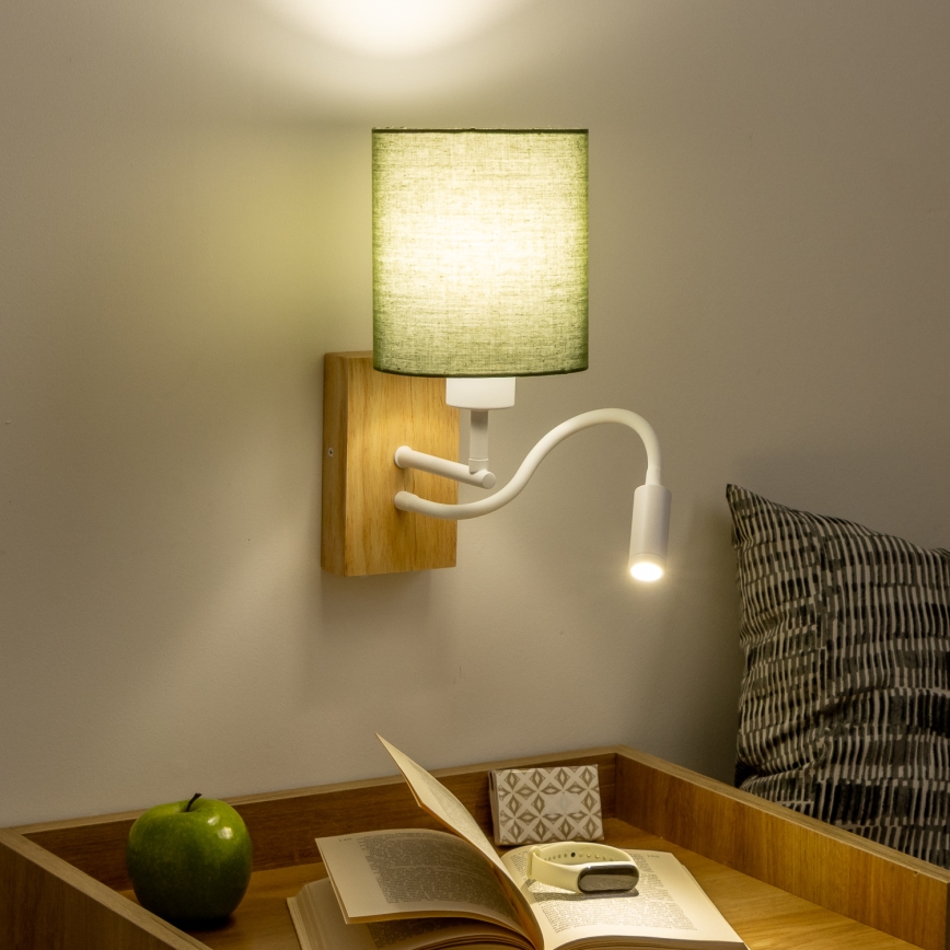 Brilagi - LED Lampada flessibile da muro NUBILA WOOD 1xE27/25W/230V + LED/3W quercia/verde