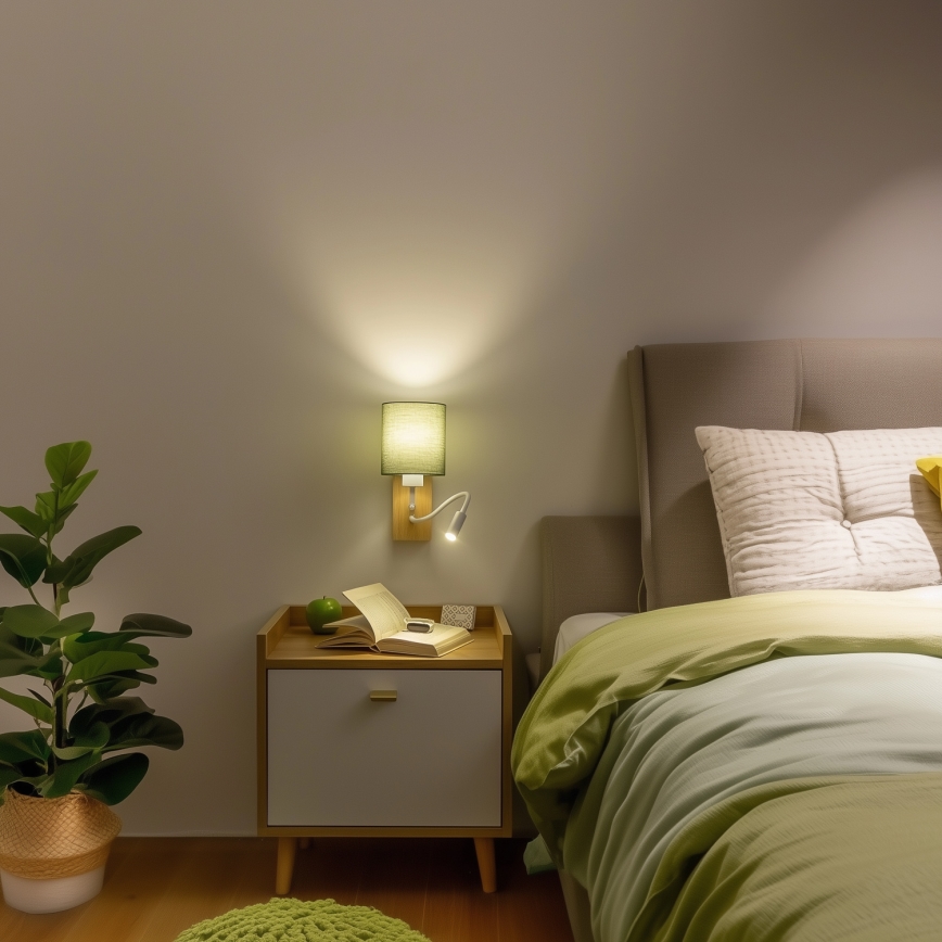 Brilagi - LED Lampada flessibile da muro NUBILA WOOD 1xE27/25W/230V + LED/3W quercia/verde