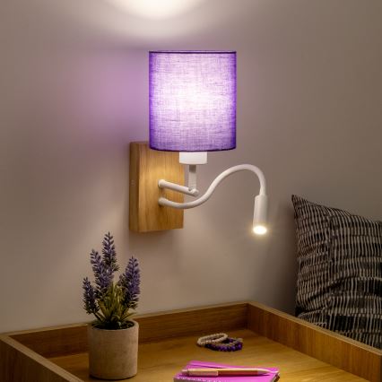 Brilagi - LED Lampada flessibile da muro NUBILA WOOD 1xE27/25W/230V + LED/3W quercia/viola