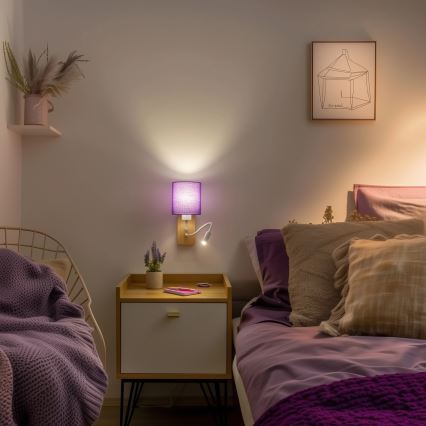 Brilagi - LED Lampada flessibile da muro NUBILA WOOD 1xE27/25W/230V + LED/3W quercia/viola
