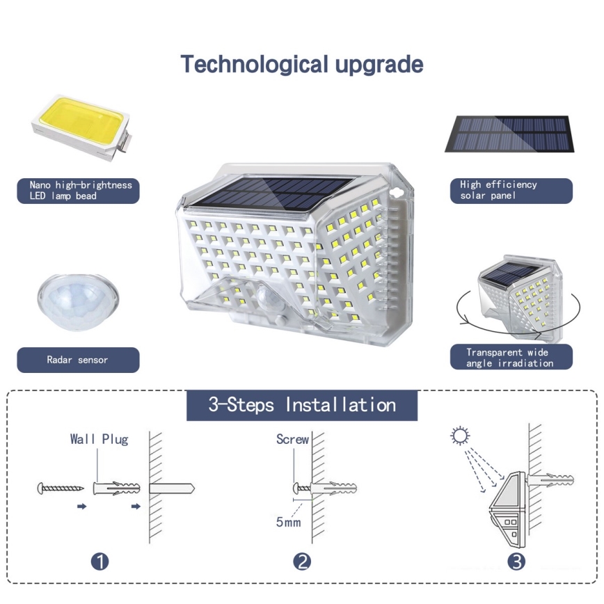 Brilagi - Applique a LED solare con sensore WALLIE LED/4W/5,5V 1200 mAh 6500K IP64 argento