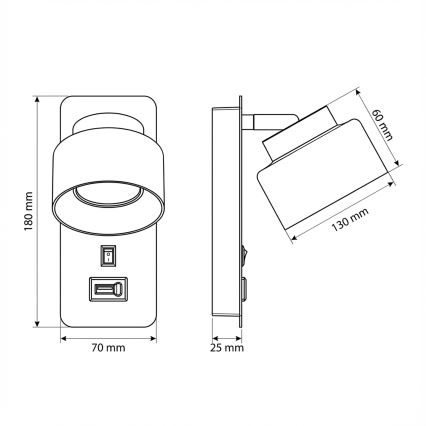 Brilagi - Applique con porta USB AURA LUX 1xGX53/30W/230V nero/oro