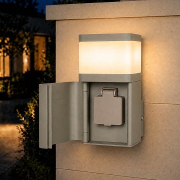 BRILAGI - Applique da esterno con presa SCHUKO PILLAR 1xG9/11W/230V IP44 grigia