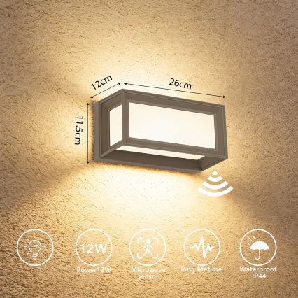 Brilagi - Applique LED da esterno con sensore PARKER LED/12W/230V grigio IP44