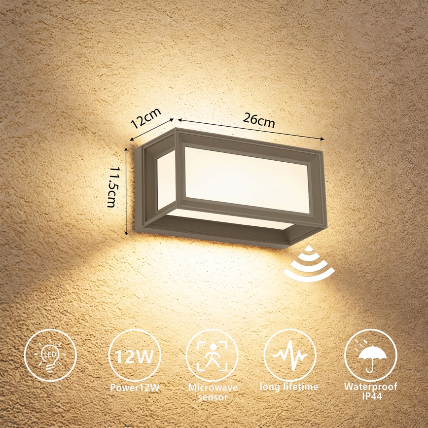 Brilagi - Applique LED da esterno con sensore PARKER LED/12W/230V grigio IP44