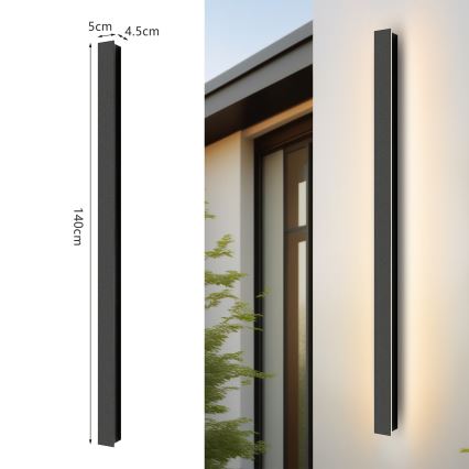 Brilagi - Lampada LED da parete per esterni LINEAR, 32W, 230V, 3000K, IP65, 140 cm, nero, CRI 90