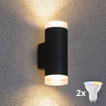 Brilagi - Applique da esterno LED RGBW dimmerabile MATERA 2xGU10/4,8W/230V 3000K IP54 nero + telecomando