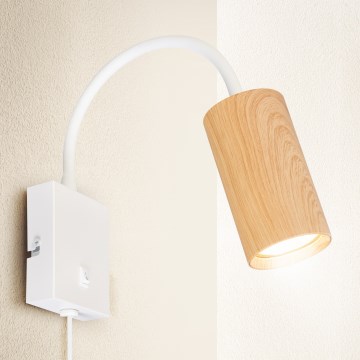 Brilagi - Applique da parete flessibile con interruttore SELE 1xGU10/30W/230V bianco/effetto rovere