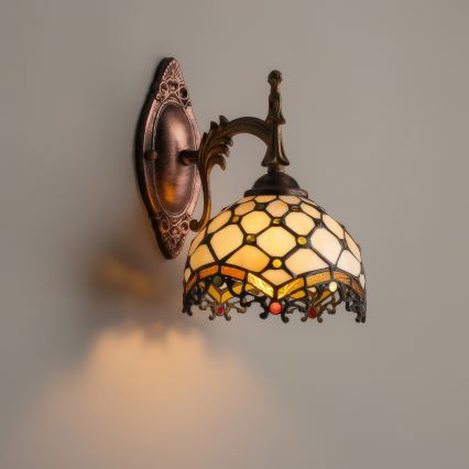 Brilagi - Applique da parete in vetro Tiffany, colore avorio, 1xE14/40W/230V