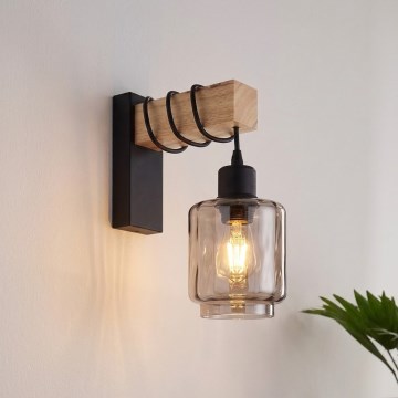 Brilagi - Applique da parete WOOD GLASS 1xE27/60W/230V pino/nero/beige fumé