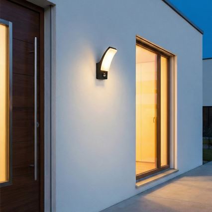 BRILAGI - Lampada da parete LED per esterni con sensore di movimento e sensore crepuscolare ARCELO LED/12W/230V IP65 nera