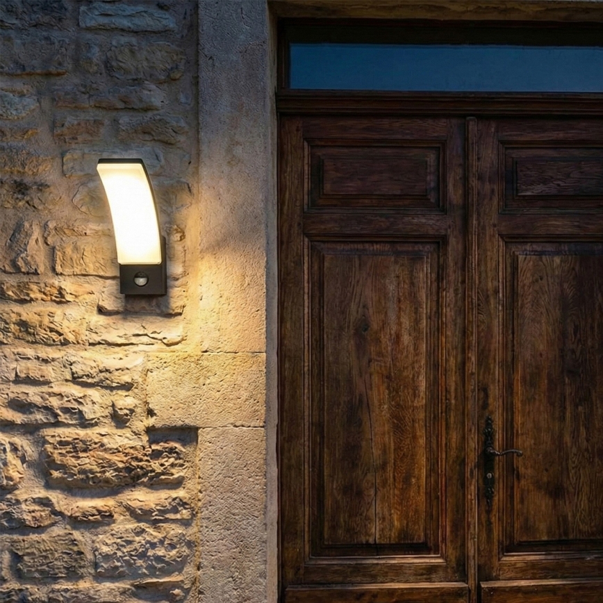 BRILAGI - Lampada da parete LED per esterni con sensore di movimento e sensore crepuscolare ARCELO LED/12W/230V IP65 nera