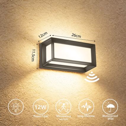 Brilagi - Applique da esterno con sensore PARKER LED/12W/230V antracite IP44