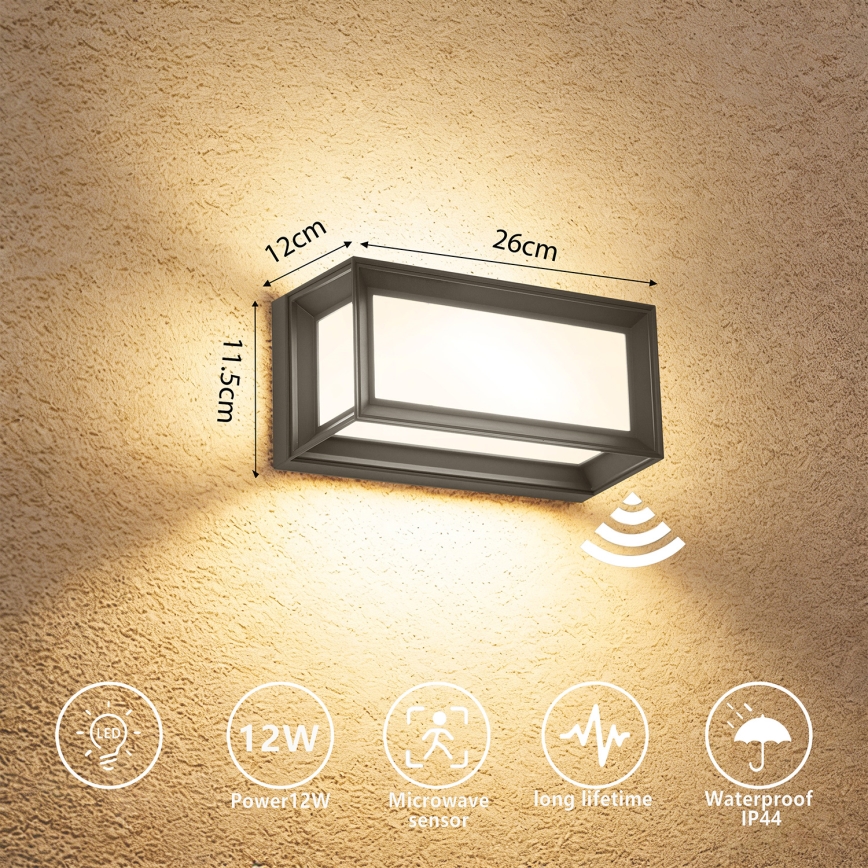 Brilagi - Applique da esterno con sensore PARKER LED/12W/230V antracite IP44