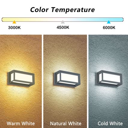 Brilagi - Applique da esterno LED PARKER/12W/230V 3000/4500/6000K grigio IP44
