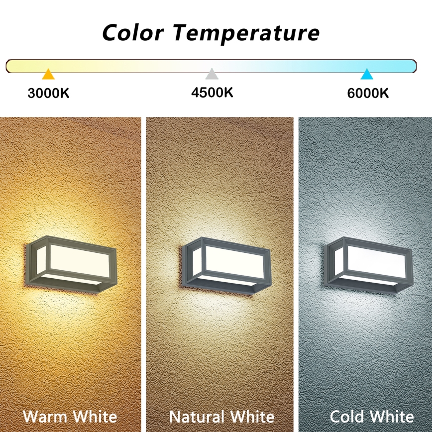 Brilagi - Applique da esterno LED PARKER/12W/230V 3000/4500/6000K grigio IP44